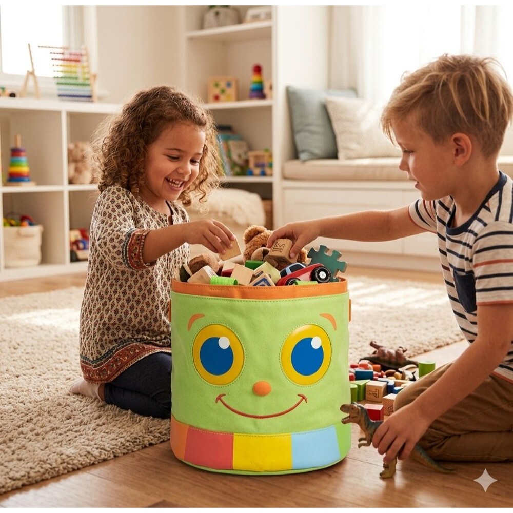 Melissa & Doug Kids Storage Tote – Bug/Frog Toy Organizer Basket – Green